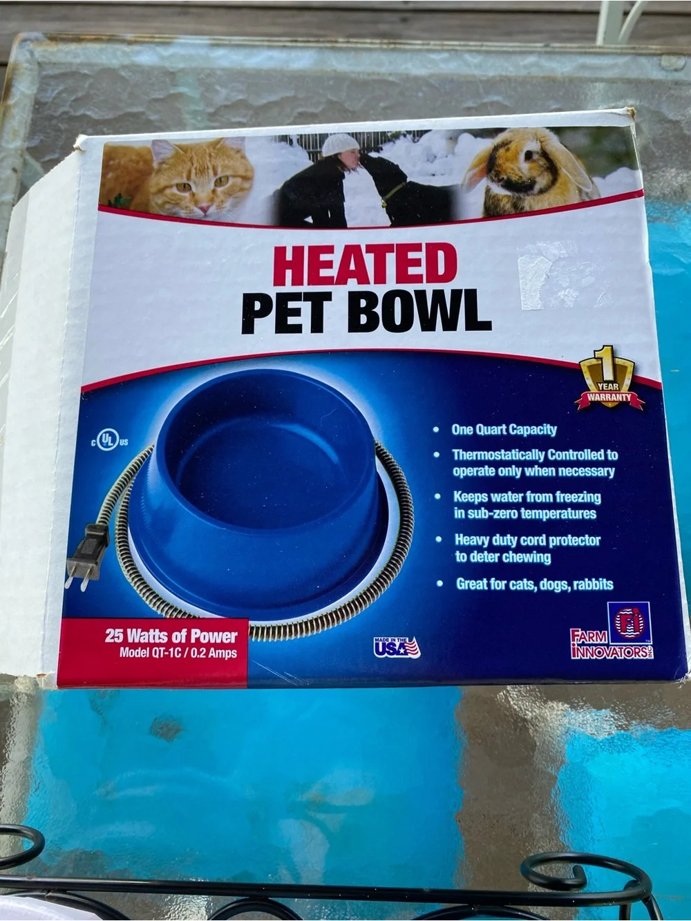Blue Heated Pet Bowl - Thermostatic Small-Pet Water Warmer